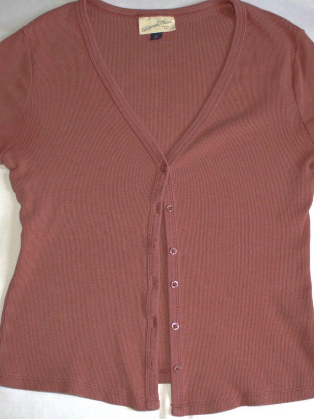 Universal Thread dusty rose ribbed button-down V-neck top